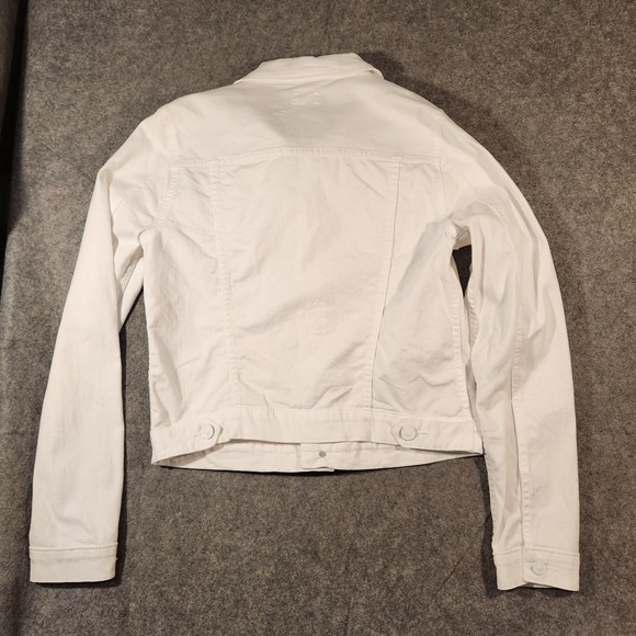 Hudson Jacket Womens Small White‎ Denim Trucker Button Front Union Jack Patch - Picture 4 of 8